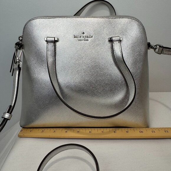 NWT Kate Spade Medium Dome Crossbody Bag Silver Leather NEW - Picture 7 of 10